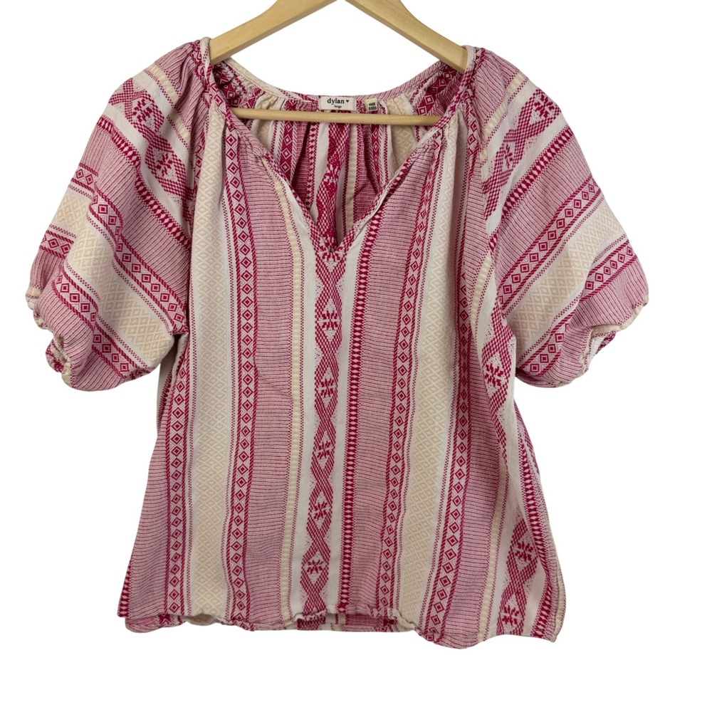 Dylan Womens Large Pink Boho Gauze Peasant Top Cotton Coastal Cottagecore